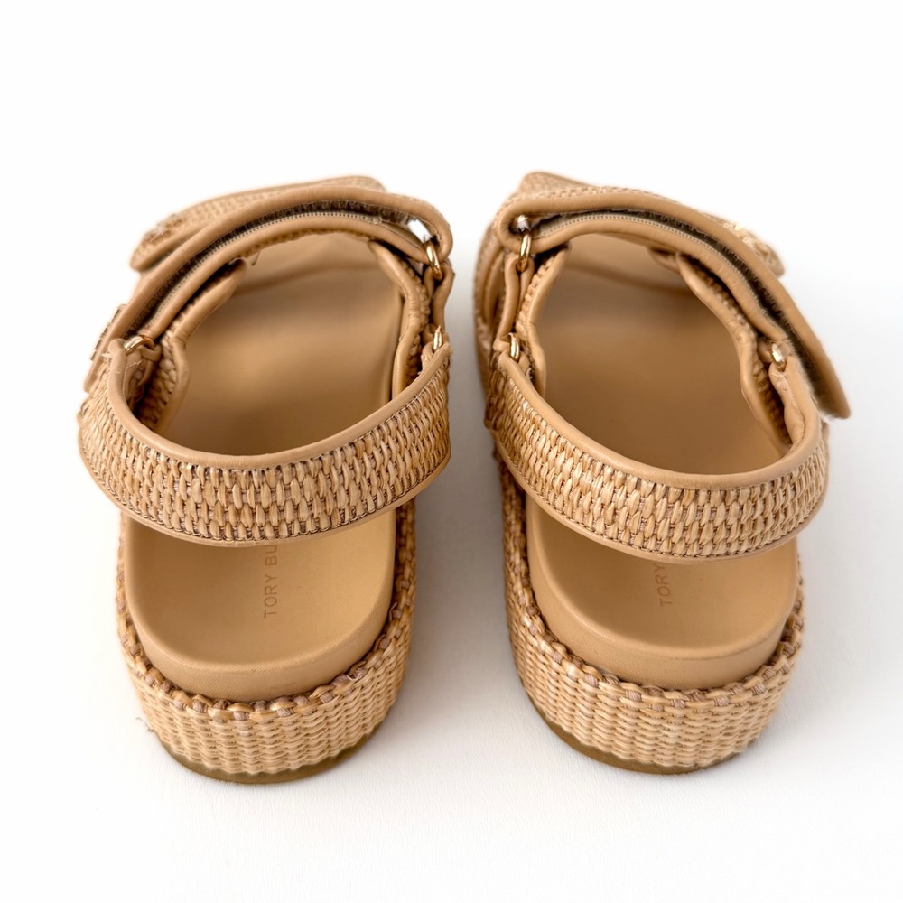 TORY BURCH || Kira Raffia Platform Sport Sandals Double T Logo Resort Summer 8.5 - Picture 8 of 13